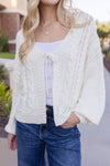 Long Sleeve Front Tie Knit Cardigan White