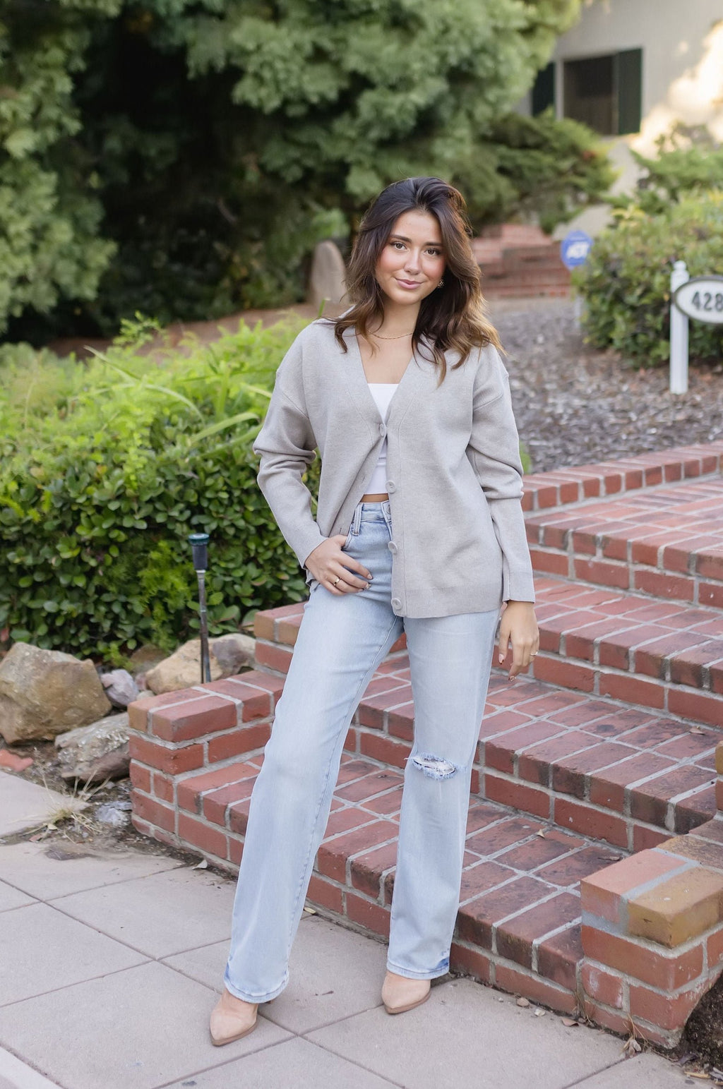 Long Sleeve Button Down Knit Cardigan Slate