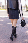  High Waist Raw Hem Denim Mini Skirt Black