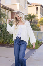 Long Sleeve Front Tie Knit Cardigan White