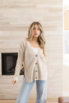 Long Sleeve Button Down Ribbed Cardigan Beige