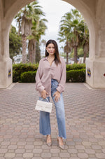  Long Sleeve Button Down Satin Top Mauve