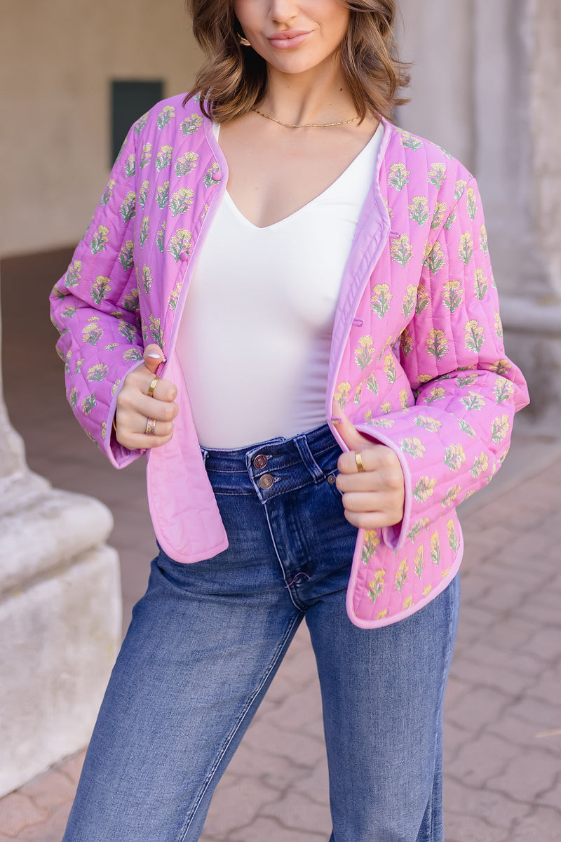 Bailey Long Sleeve Floral Print Quilted Shacket Rose