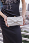  Satin Bow Crossbody Clutch Ivory