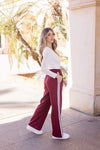  High Waist Stripe Print Track Pants Burgundy