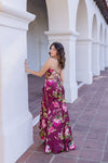 Sleeveless Back Tie Floral Print Maxi Dress Burgundy