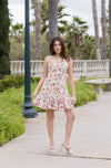  Sleeveless Floral Print Ruffle Mini Dress Red