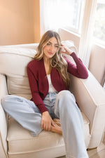 Long Sleeve Open Front Knit Cardigan Burgundy