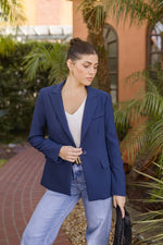 Long Sleeve Notched Lapel Blazer Navy