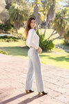 Long Sleeve V Neck Double Layer Bodysuit White