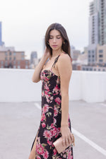 Sleeveless Shoulder Tie Floral Print Midi Dress Pink