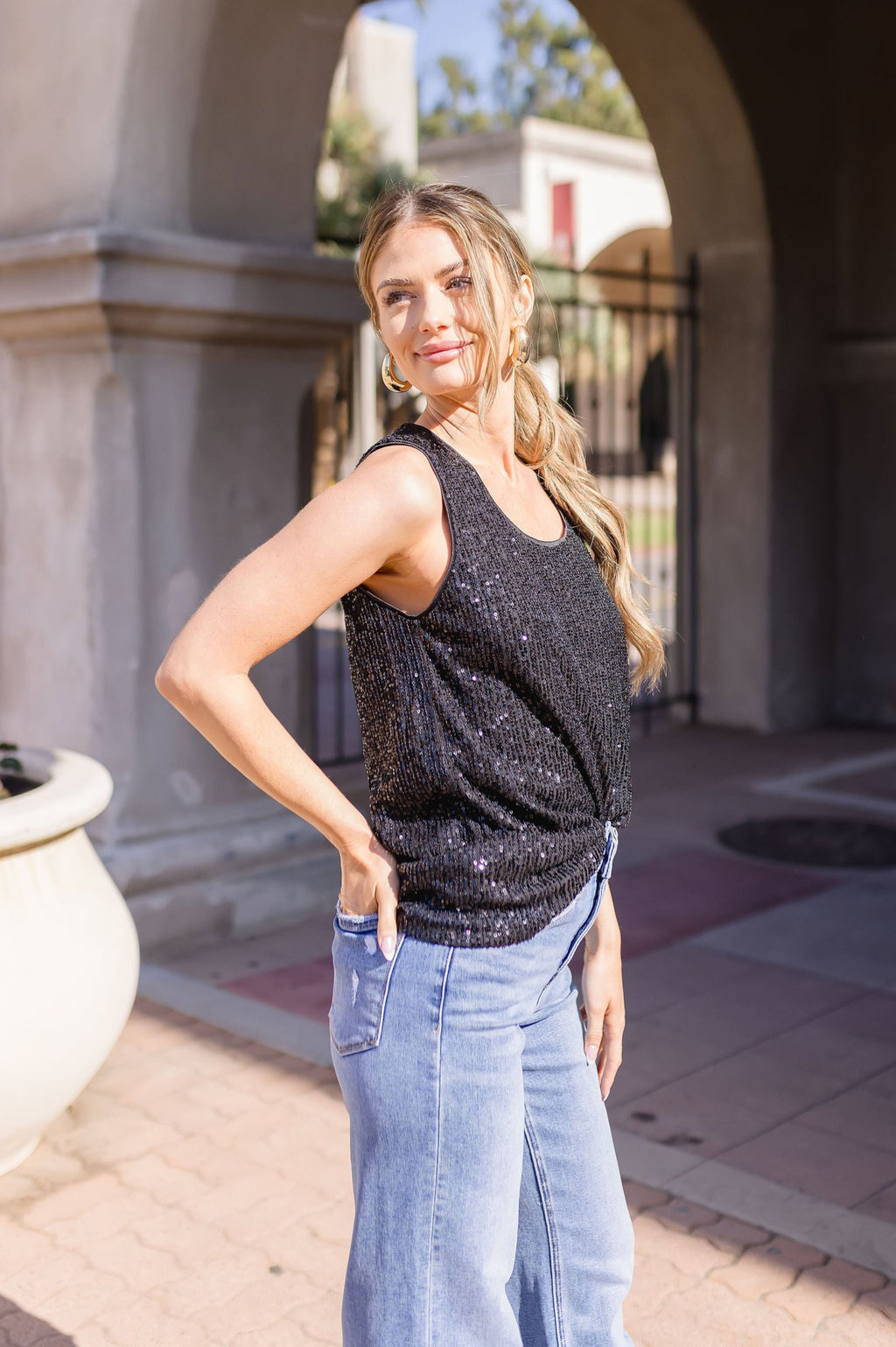 Sleeveless Sequin Top Black