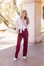  High Waist Stripe Print Track Pants Burgundy