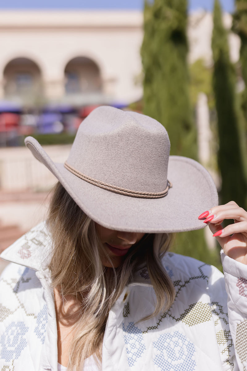 Faux Felt Cowboy Hat Grey