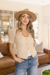 Short Sleeve Button Down Crochet Top Ivory