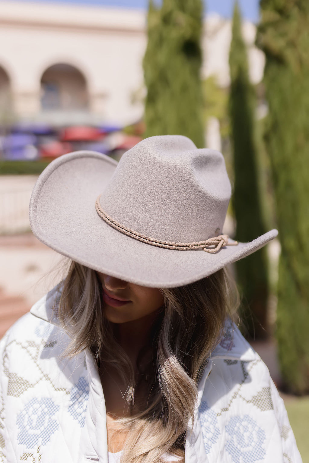 Faux Felt Cowboy Hat Grey