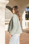 Long Sleeve Open Front Quilted Shacket Sage