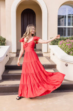 Ruffle Sleeve Maxi Dress Red