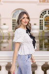 Marley Short Sleeve Bow Tie Bubble Babydoll Top White