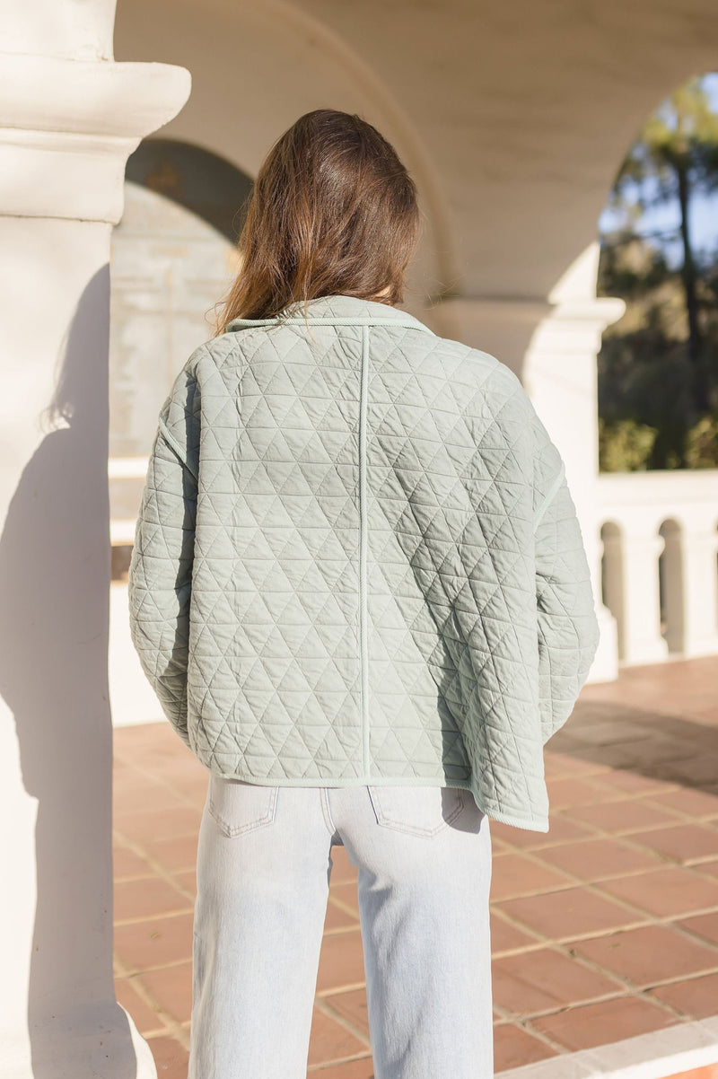 Long Sleeve Open Front Quilted Shacket Sage