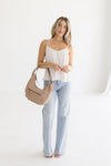 Faux Leather Hobo Shoulder Purse Taupe