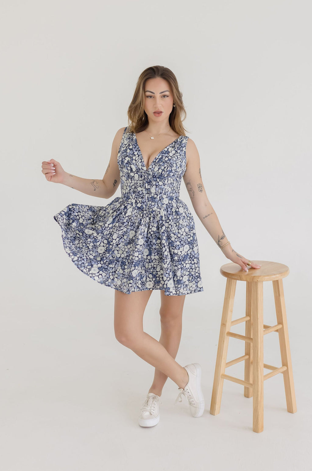 Sleeveless Corset Floral Print Mini Dress Navy