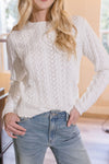 Long Sleeve Open Crochet Knit Sweater Top White