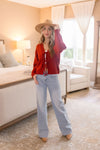 Long Sleeve Front Tie Cardigan Sweater Red