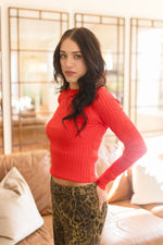 Long Sleeve Cable Knit Sweater Top Red