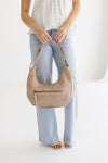 Faux Leather Hobo Shoulder Purse Taupe