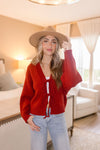 Long Sleeve Front Tie Cardigan Sweater Red