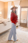 Long Sleeve Front Tie Cardigan Sweater Red