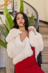 Long Sleeve Faux Fur Jacket Ivory