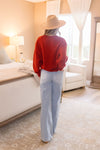 Long Sleeve Front Tie Cardigan Sweater Red