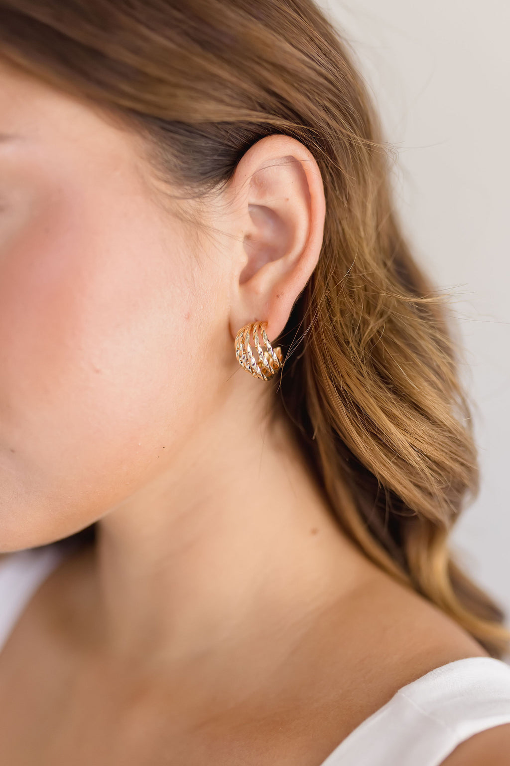 Twisted Stacked Mini Hoop Earrings Gold