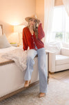 Long Sleeve Front Tie Cardigan Sweater Red