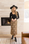 Leopard Print Mesh Midi Skirt Brown