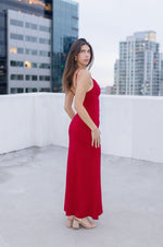 Sleeveless Cowl Neck Ruched Maxi Dress Red