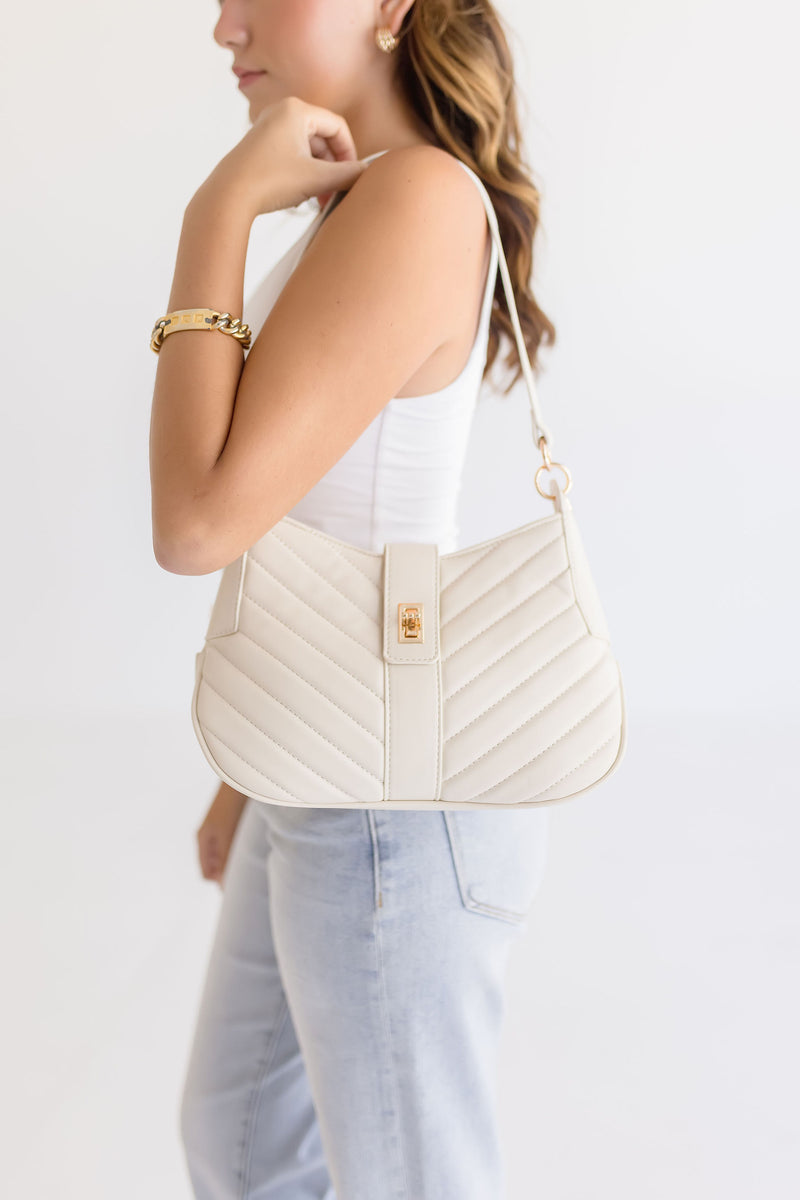 Alyce Chevron Shoulder Purse Ivory