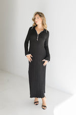 Long Sleeve Contrast Ribbed Maxi Dress Black