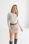 High Waist Washed Frayed Hem Denim Mini Skirt Mocha