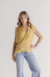 Sleeveless Draped Wrap Top Yellow