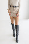 High Waist Washed Frayed Hem Denim Mini Skirt Mocha