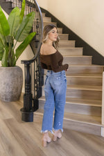 Long Sleeve Off The Shoulder Sweater Top Brown