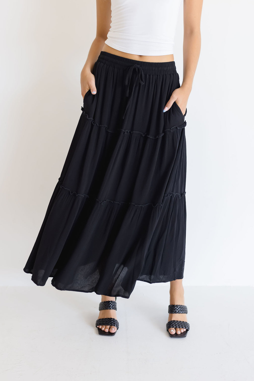  Tiered Maxi Skirt Black