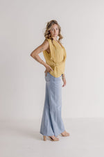 Sleeveless Draped Wrap Top Yellow