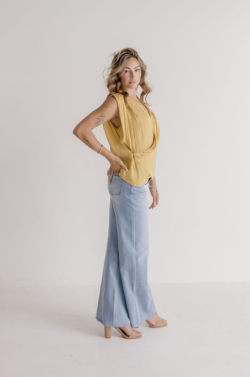 Sleeveless Draped Wrap Top Yellow