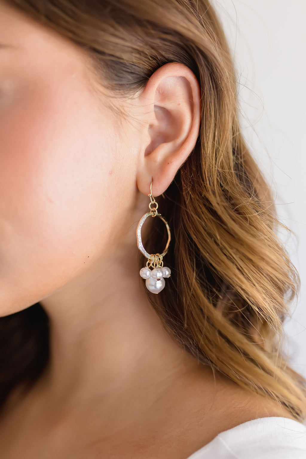 Textured Hoop And Pearl Drop Earrings Gold