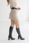 High Waist Washed Frayed Hem Denim Mini Skirt Mocha