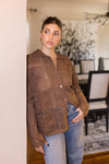 Long Sleeve Button Down Crochet Cardigan Top Brown